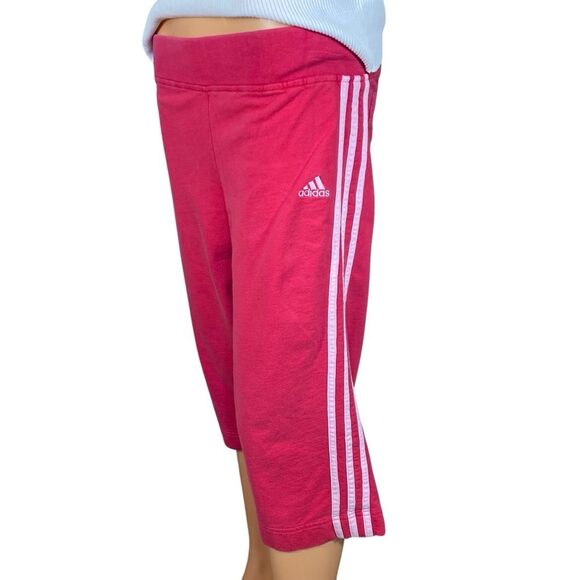Adidas Cropped Track Pants Girls Size Large Pink with White Stripe Casual Gym - Picture 1 of 6
